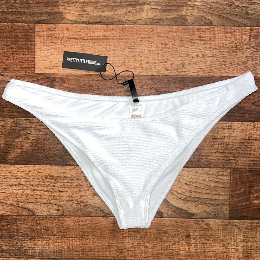PrettyLittleThing White Bikini Bottom textured US 12 Large NWT summer beach